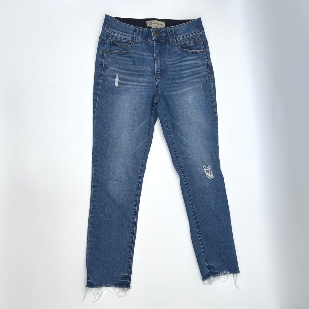 Democracy Ab Solution Skinny Crop Jeans Size 4 Distressed Raw Hem Sculpting - Picture 2 of 8